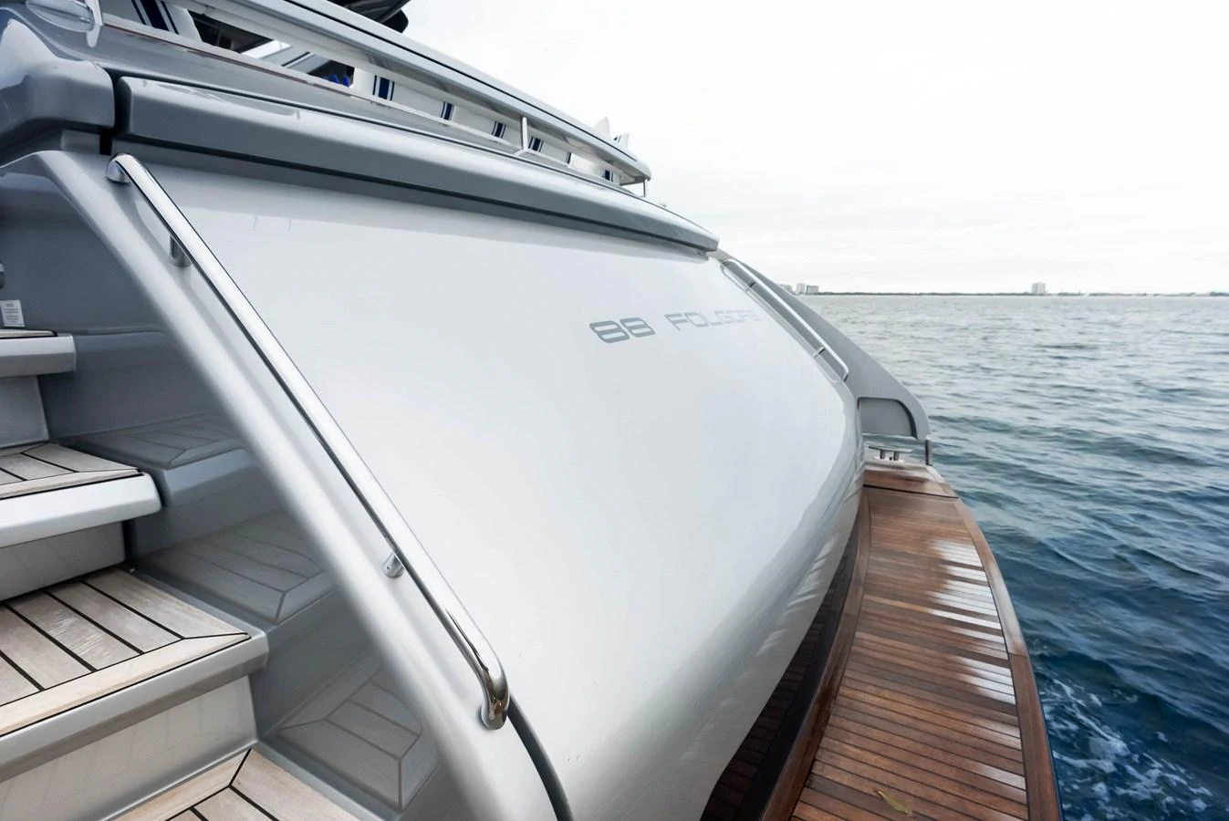 The image showcases the sleek and modern design details of the yacht's stern area. aboard FERRETTI  TRADE Yacht for Sale