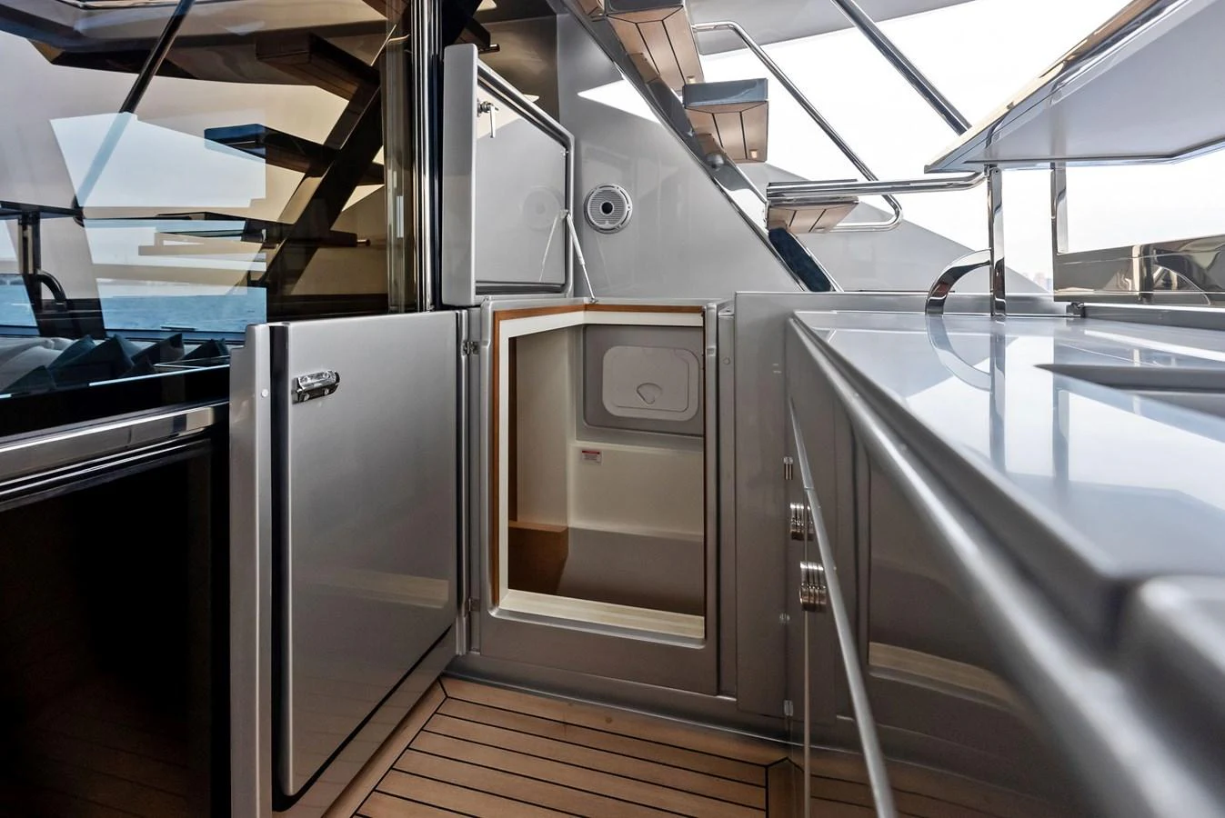 The yacht's galley features modern appliances and sleek finishes, perfect for gourmet cooking at sea. aboard FERRETTI  TRADE Yacht for Sale