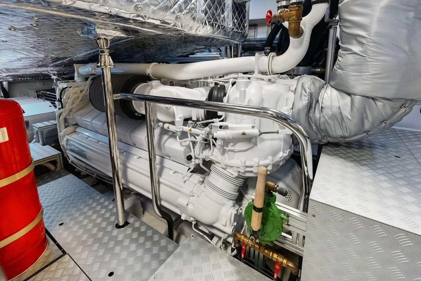 The image showcases the pristine and well-maintained engine room of the yacht. aboard FERRETTI  TRADE Yacht for Sale