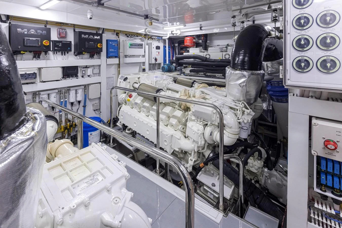 The engine room showcases powerful machinery and advanced engineering. aboard STILL WATERS Yacht for Sale