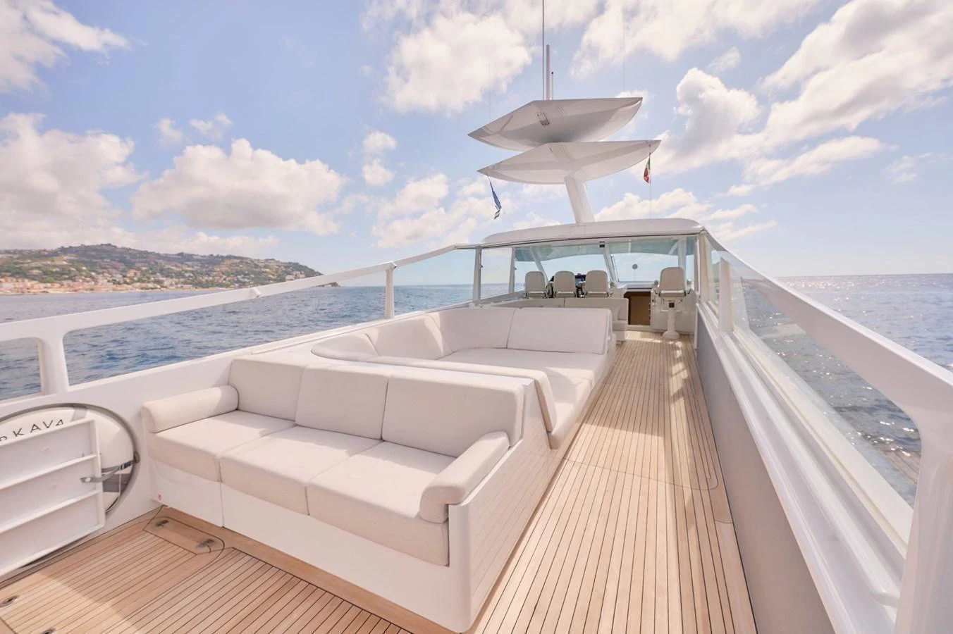 The flybridge offers spacious seating with stunning views of the surrounding waters. aboard ZARKAVA Yacht for Sale