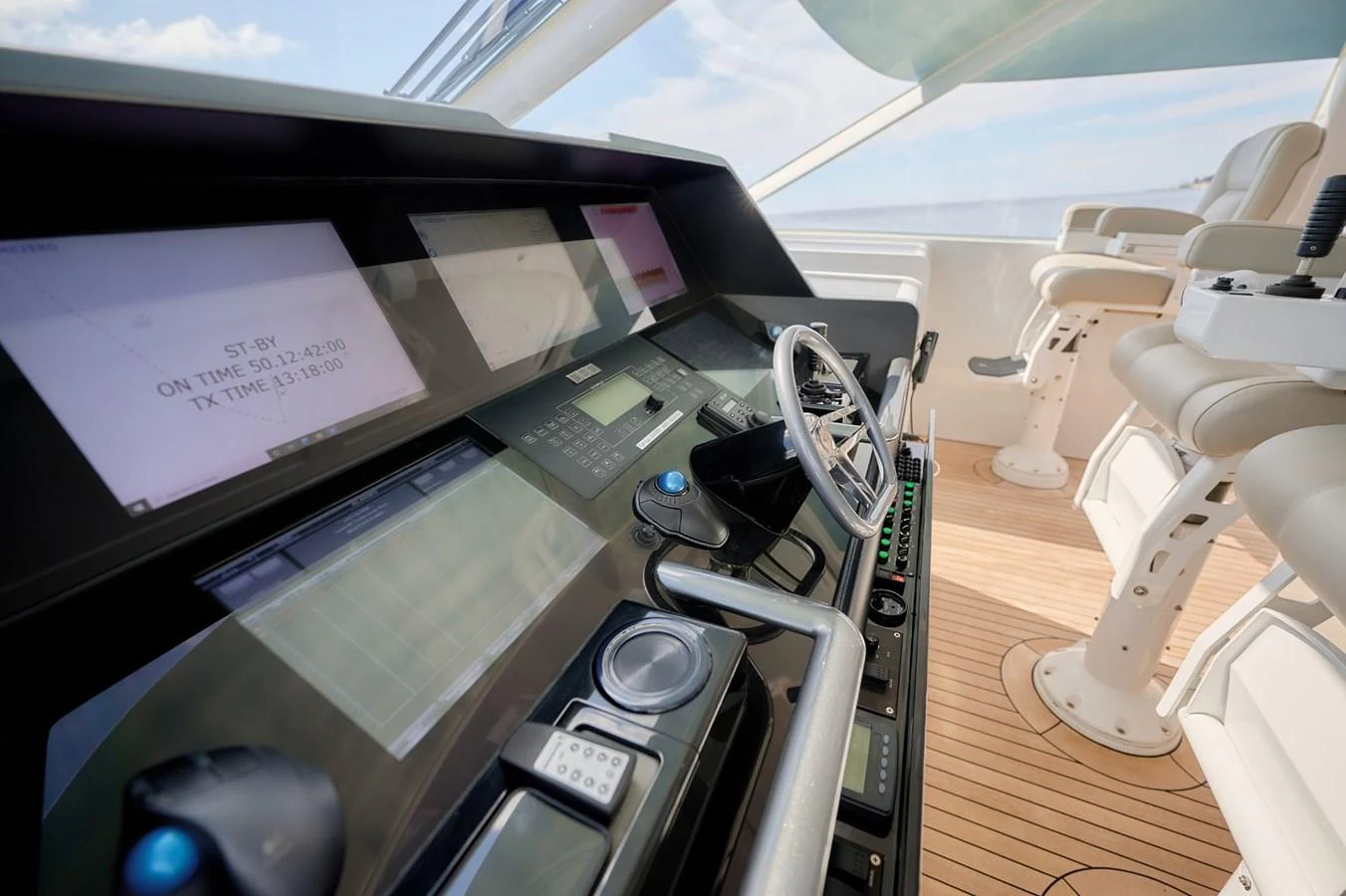 The helm station features advanced navigation equipment and comfortable seating for the captain. aboard ZARKAVA Yacht for Sale