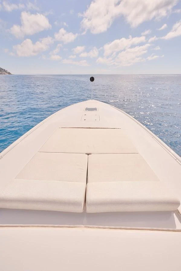 The foredeck offers a serene lounging area with a stunning view of the open sea. aboard ZARKAVA Yacht for Sale
