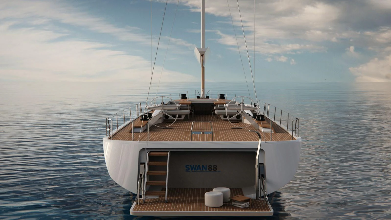 The yacht's aft deck offers a spacious and inviting area for relaxation and enjoyment on the water. aboard TO BE DECIDED Yacht for Sale