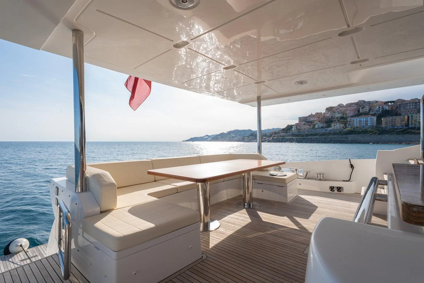 The aft deck offers a spacious and serene area for relaxation with stunning sea views. aboard TRINIDAD Yacht for Sale