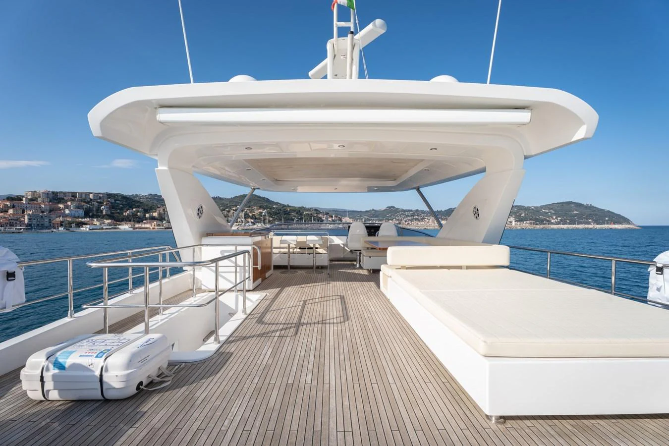 The spacious flybridge offers luxurious lounging areas with stunning views of the surrounding waters. aboard TRINIDAD Yacht for Sale