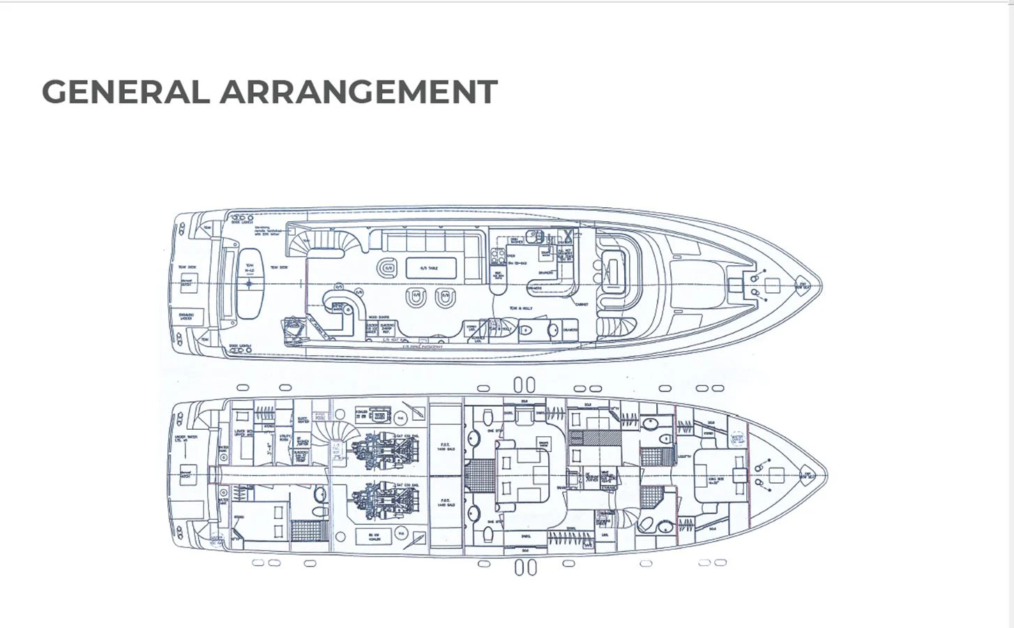 A detailed general arrangement plan showcasing the layout of the yacht's decks. aboard PRIME TIME Yacht for Sale
