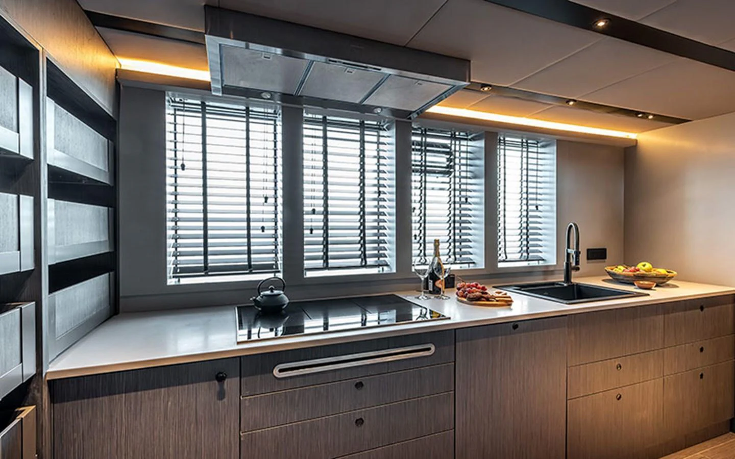 The yacht's galley features modern appliances and ample counter space, perfect for gourmet cooking. aboard SITARA Yacht for Sale