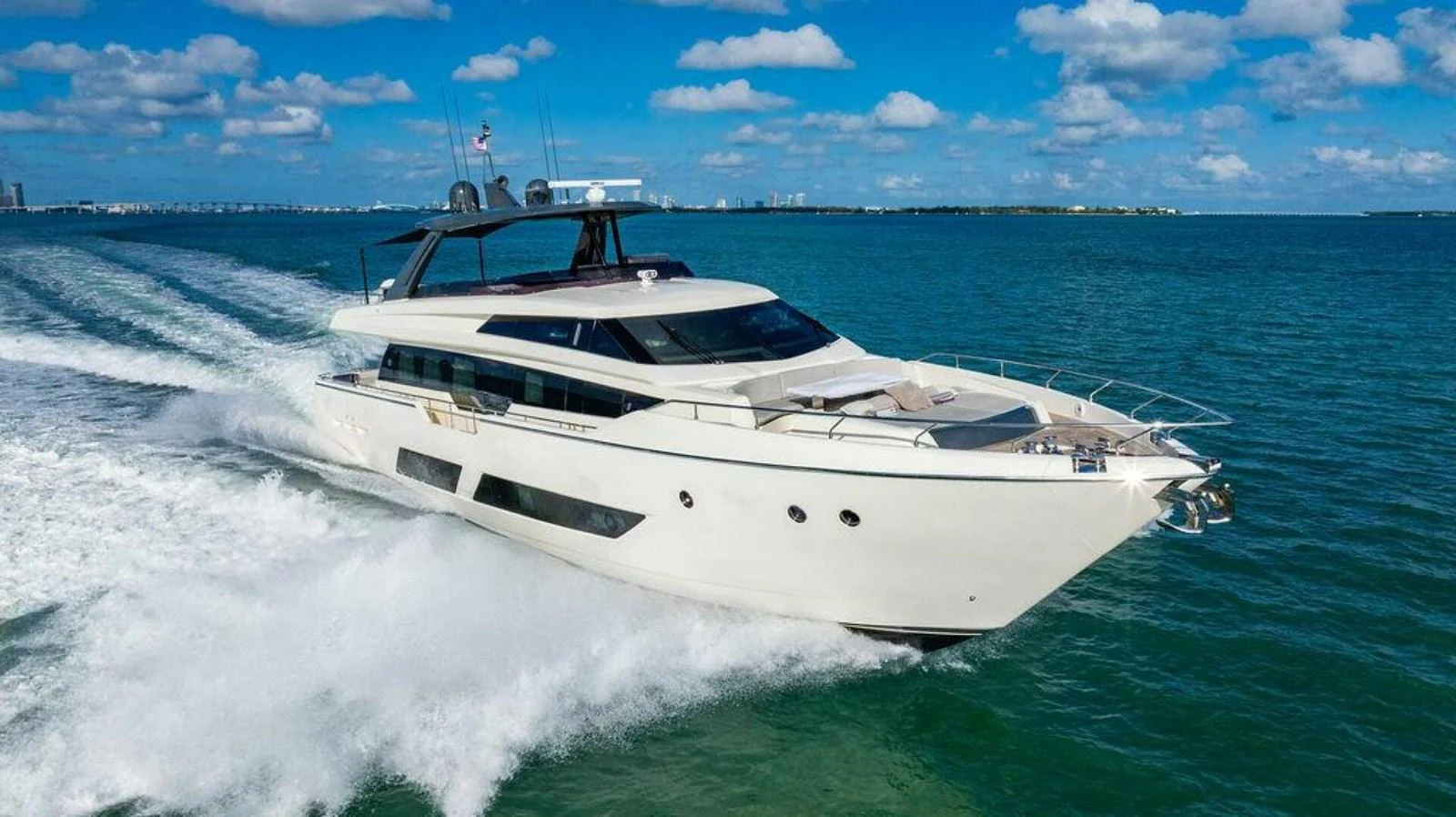 a white yacht on the water aboard 85 FERRETTI Yacht for Sale