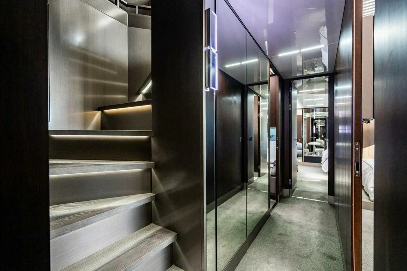 a hallway with doors aboard 85 FERRETTI Yacht for Sale