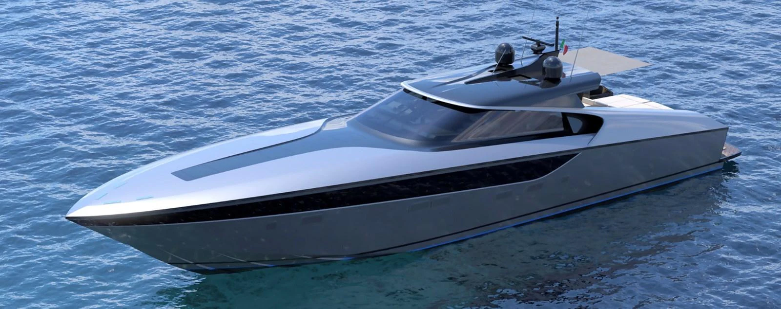 A sleek, modern yacht glides gracefully on the water. aboard OTTANTA VELOCE Yacht for Sale