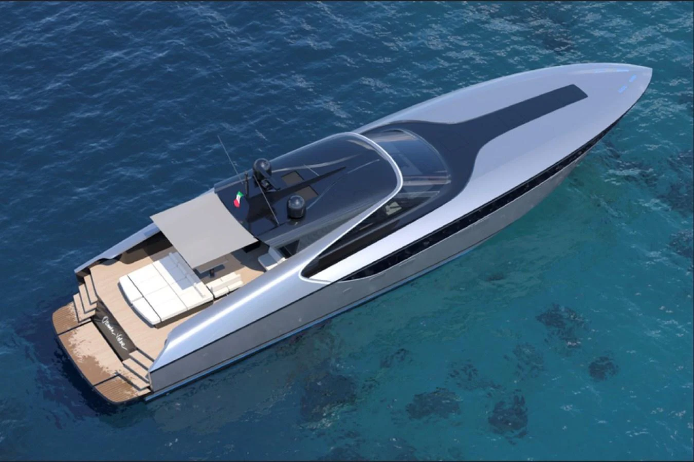 A sleek and modern yacht glides gracefully over clear blue waters, showcasing its elegant design. aboard OTTANTA VELOCE Yacht for Sale