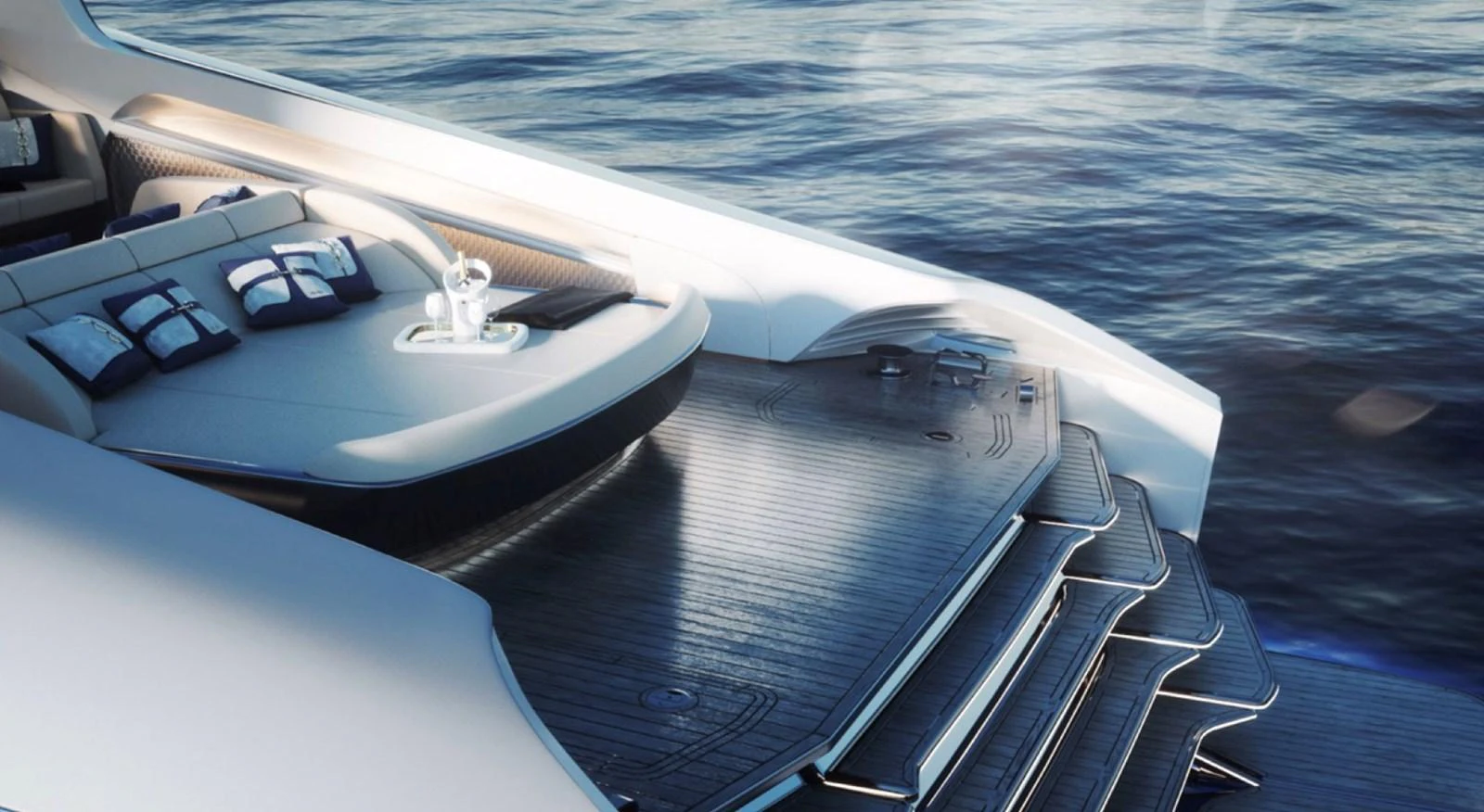 The aft deck features a luxurious lounging area with plush seating and a sleek design, perfect for relaxation. aboard OTTANTA VELOCE Yacht for Sale