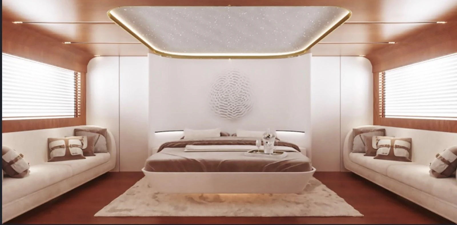 The master stateroom exudes luxury with its elegant design and plush furnishings. aboard OTTANTA VELOCE Yacht for Sale