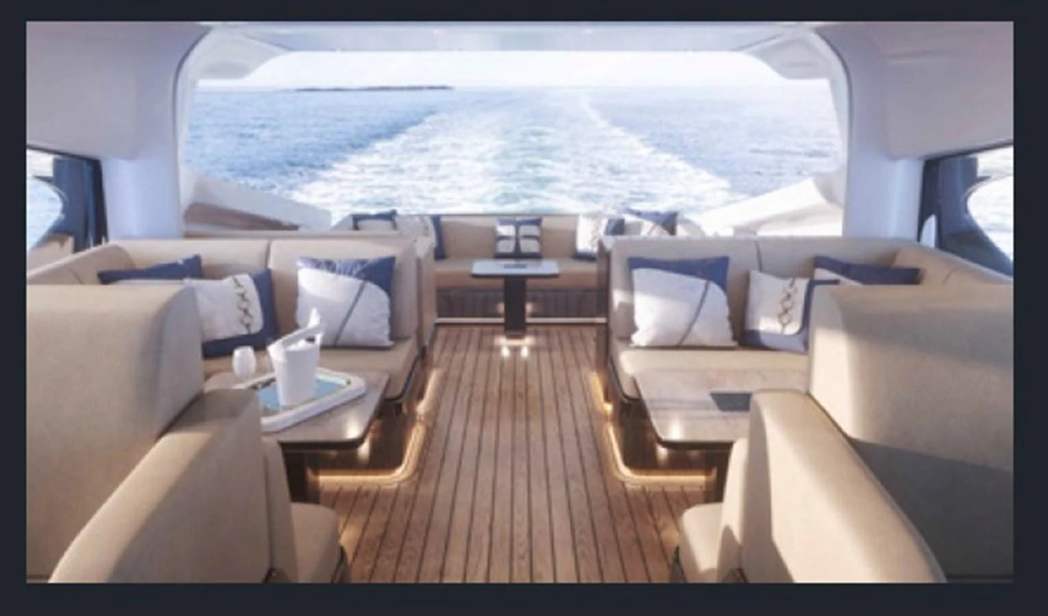 The salon offers a spacious and luxurious seating area with a stunning view of the sea. aboard OTTANTA VELOCE Yacht for Sale