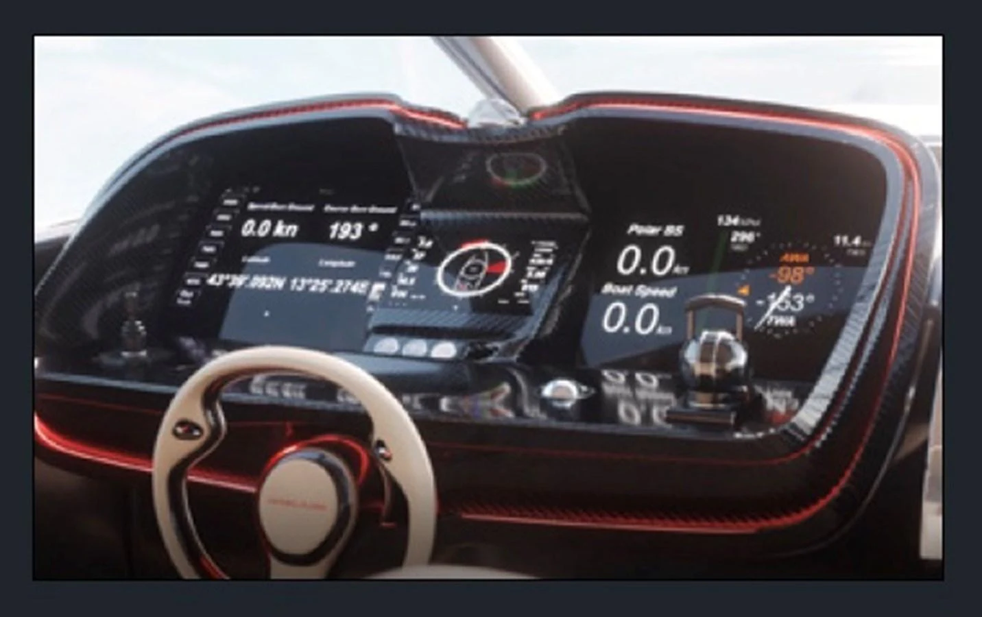 The helm features advanced navigation and control systems with a sleek, modern design. aboard OTTANTA VELOCE Yacht for Sale