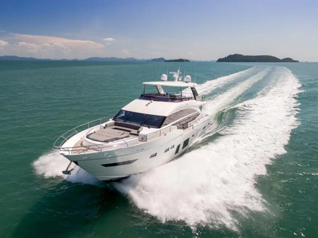 A sleek and modern yacht cruises swiftly through the open water, showcasing its elegant design and powerful performance. aboard ANDAMAN PRINCESS Yacht for Sale