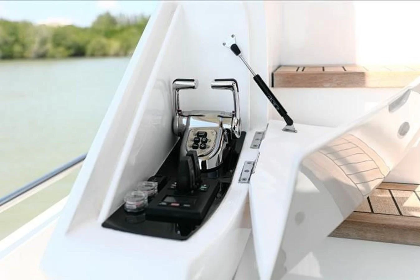 A close-up of the yacht's control panel with sleek, modern design elements. aboard ANDAMAN PRINCESS Yacht for Sale