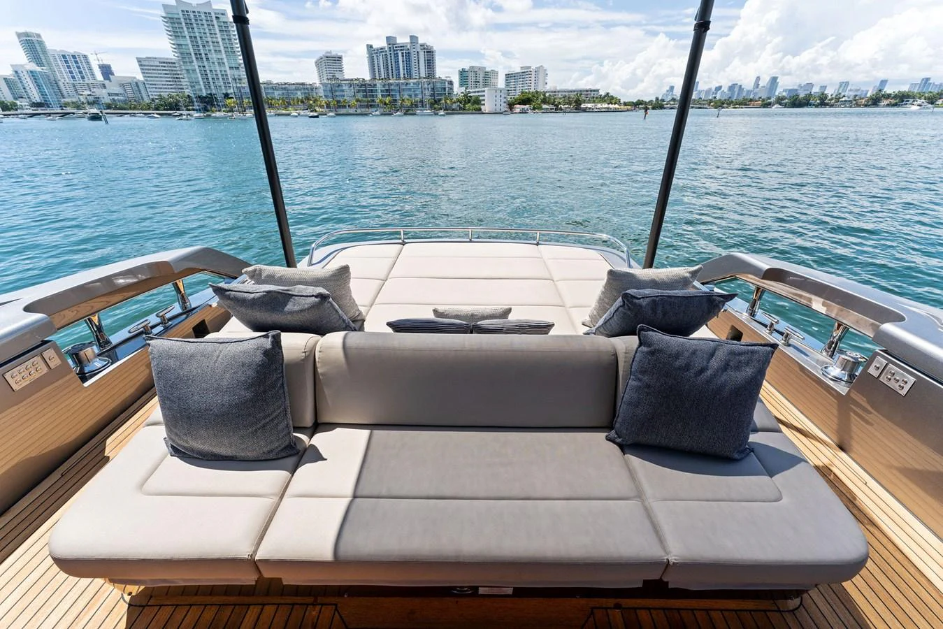 The aft deck features a spacious lounging area with comfortable seating and scenic views. aboard QUANTUM Yacht for Sale