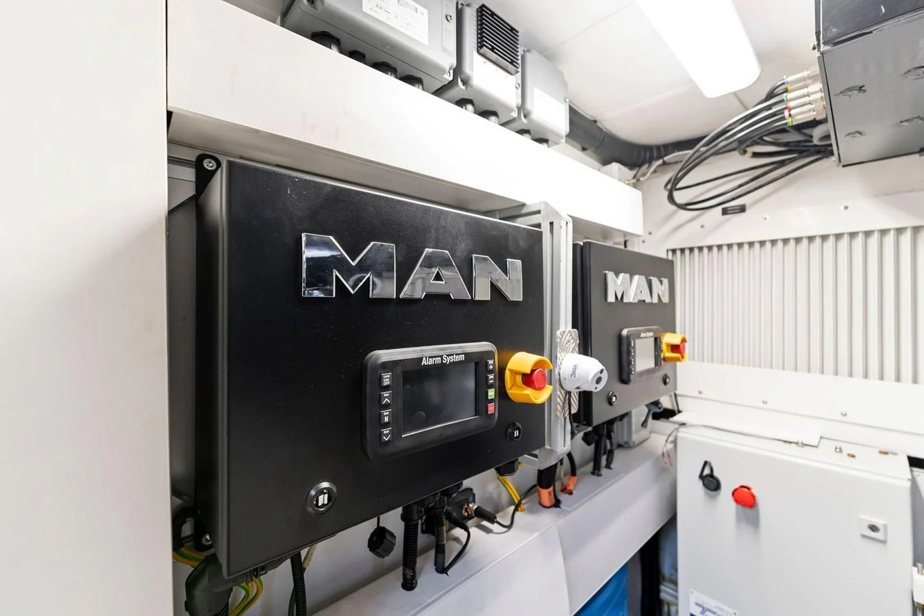 The image showcases the yacht's engine room with advanced machinery and equipment. aboard QUANTUM Yacht for Sale