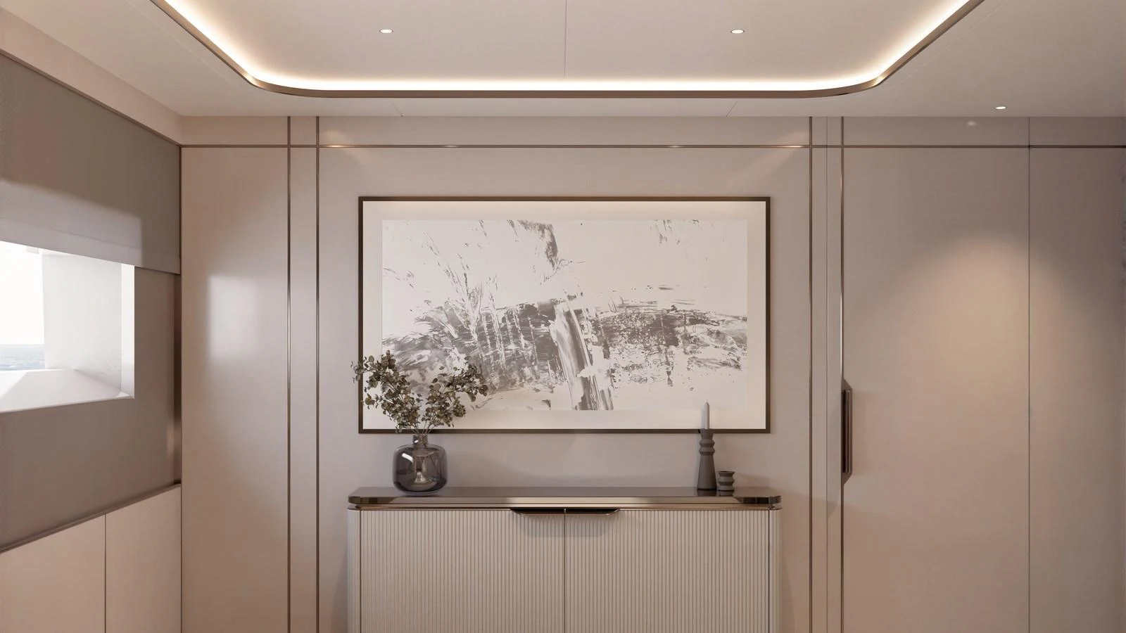 A sophisticated interior space featuring modern decor and elegant lighting. aboard 133 MALLORCA Yacht for Sale