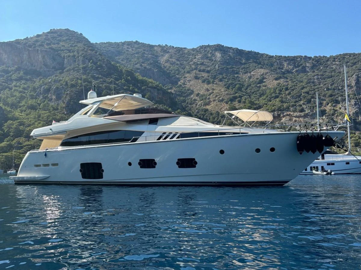 a white yacht in the water aboard NGV Yacht for Sale