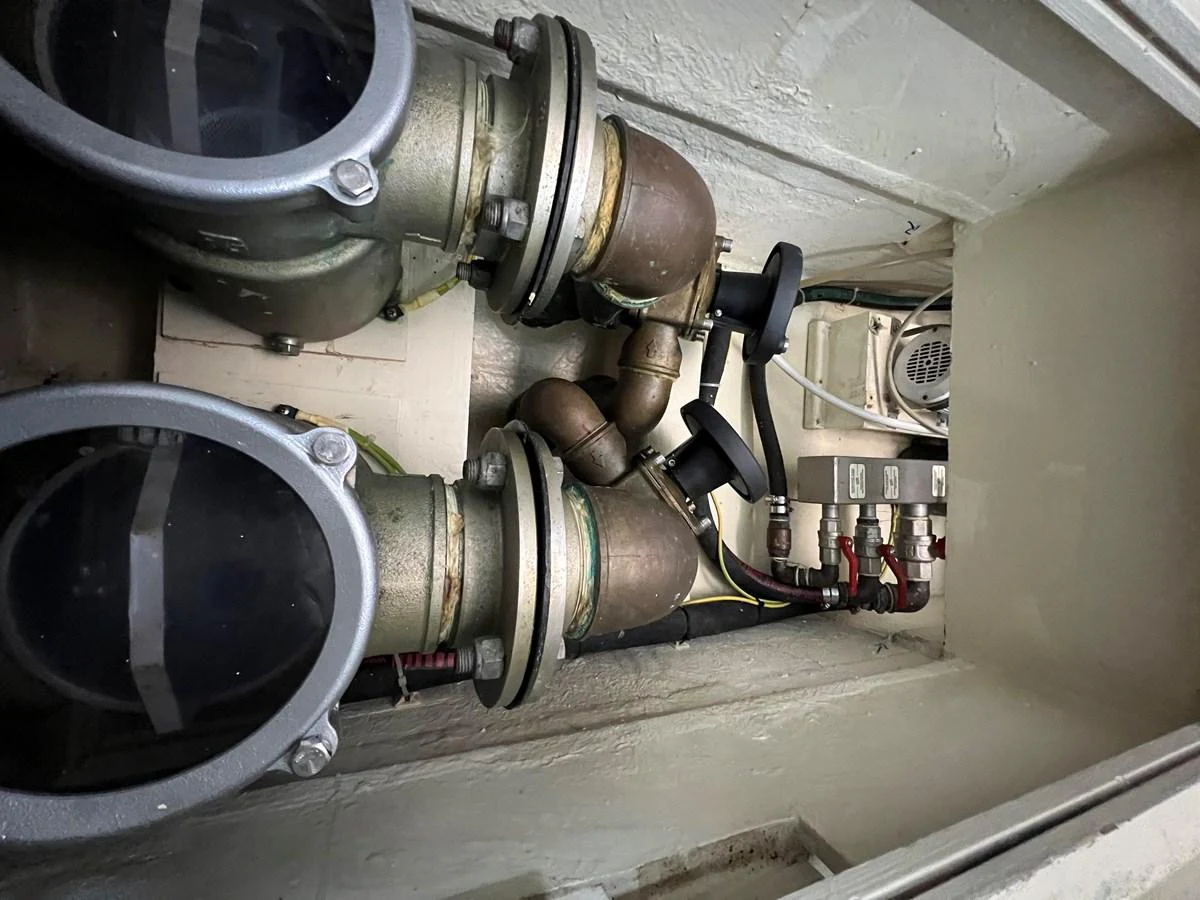 a large metal machine aboard NGV Yacht for Sale