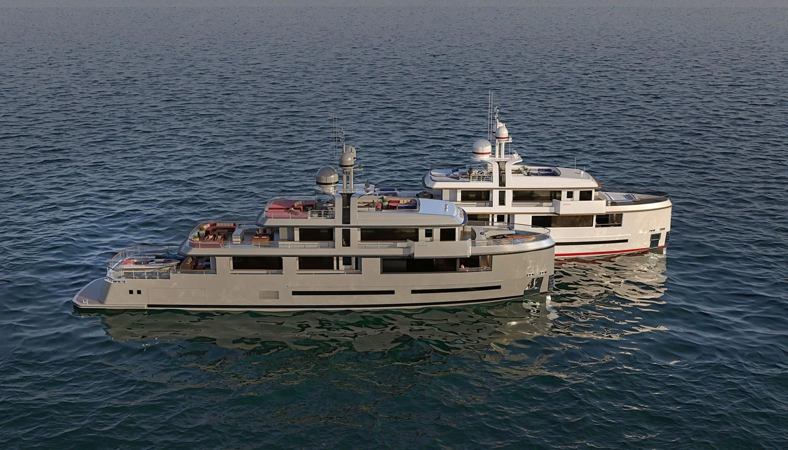 a couple of large white boats in the ocean aboard PHOBOS Yacht for Sale