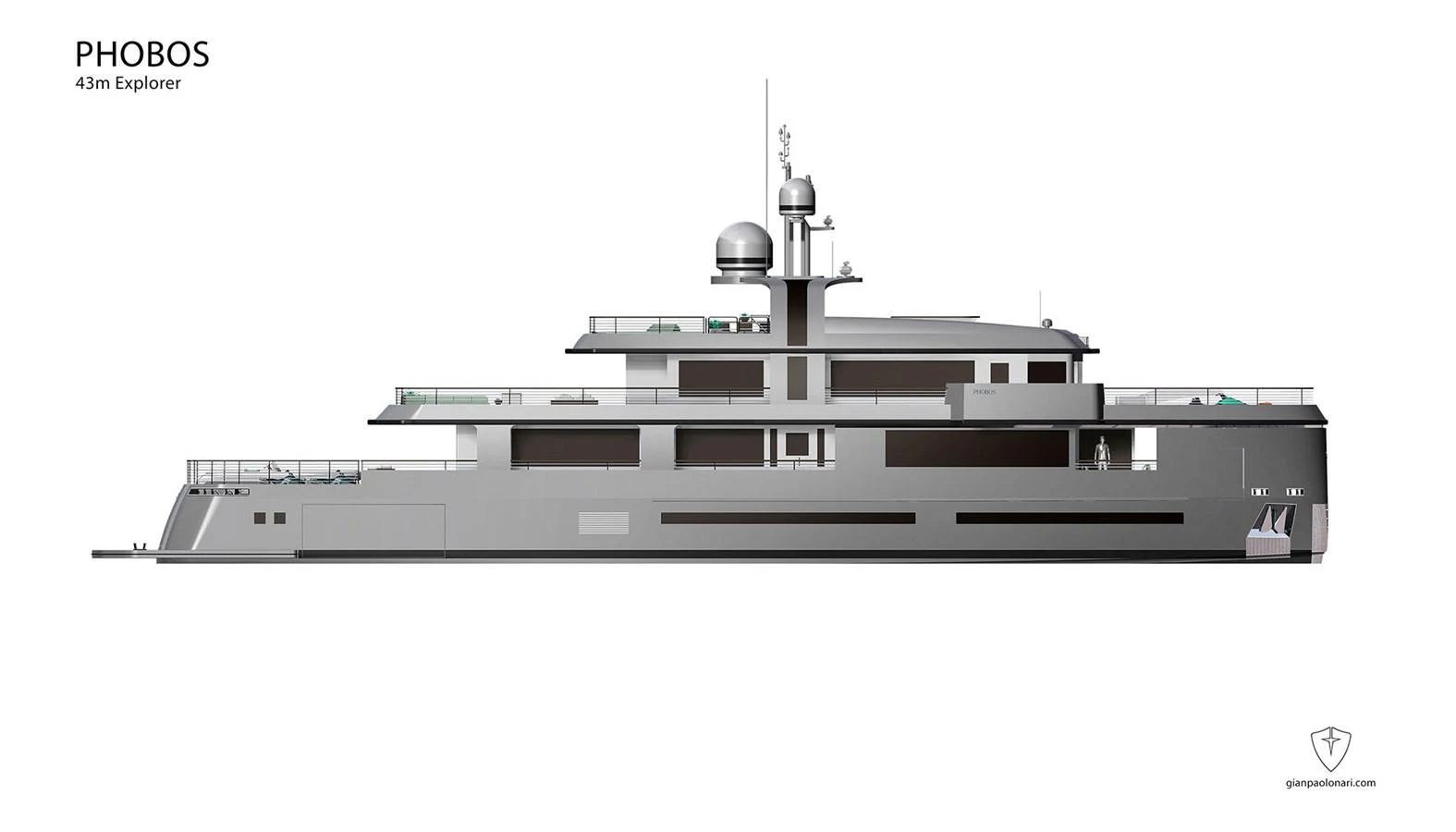 a black and white photo of a boat aboard PHOBOS Yacht for Sale