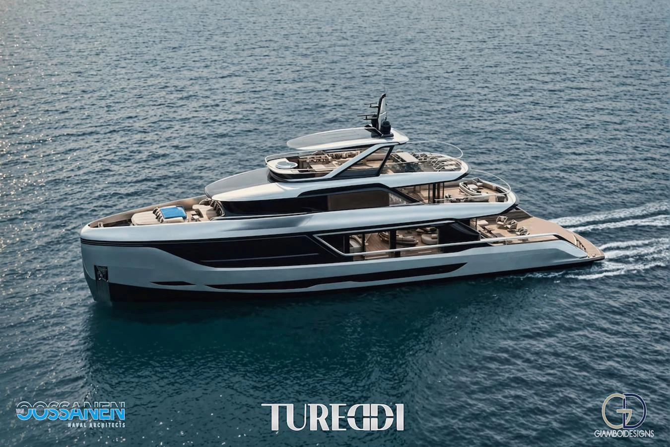 A sleek and modern yacht cruises gracefully on the open water, showcasing its elegant design and luxurious amenities. aboard AZZURRA CUSTOM PLATFORM 36M Yacht for Sale