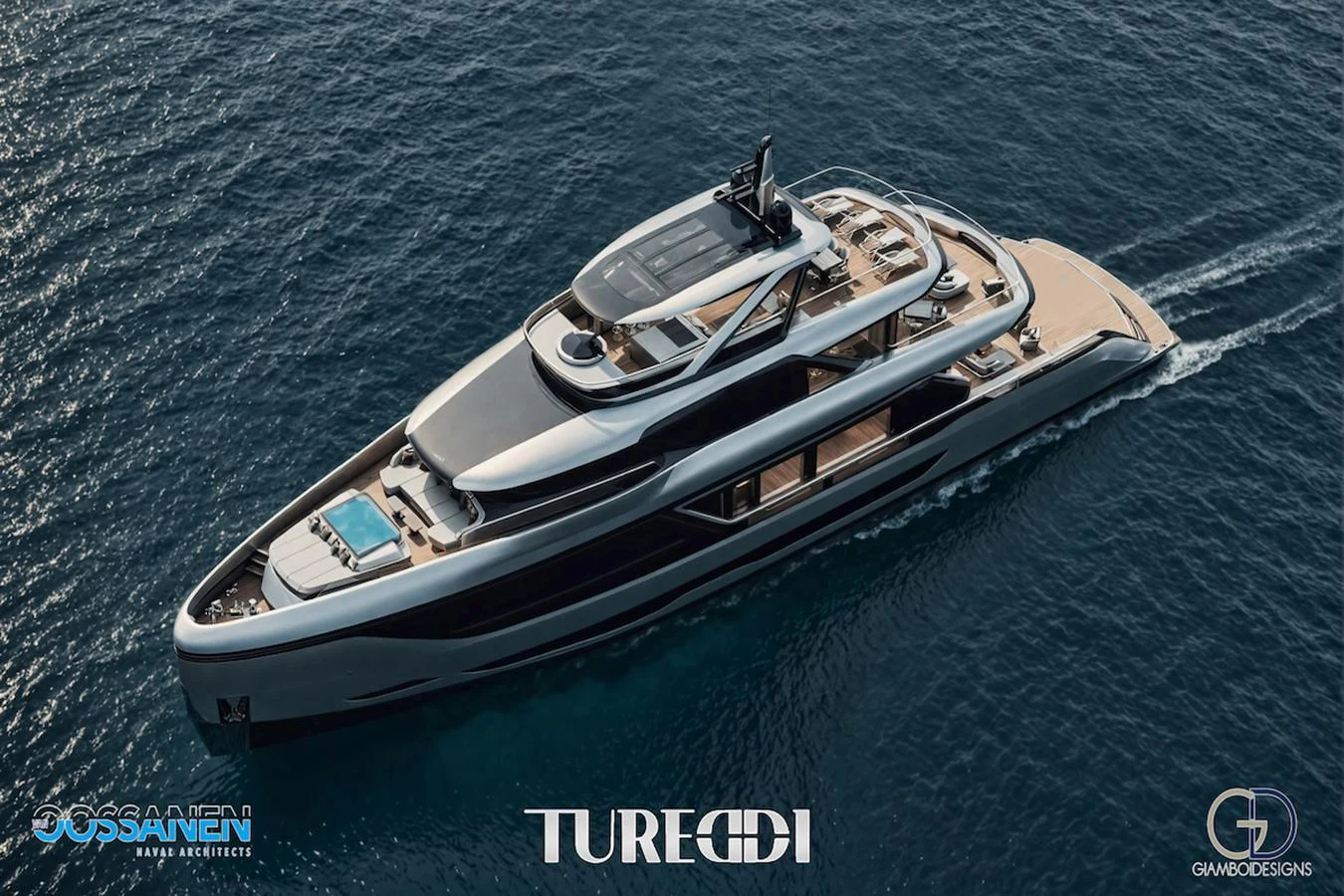 A sleek and modern yacht glides through the water, showcasing its elegant design and spacious decks. aboard AZZURRA CUSTOM PLATFORM 36M Yacht for Sale