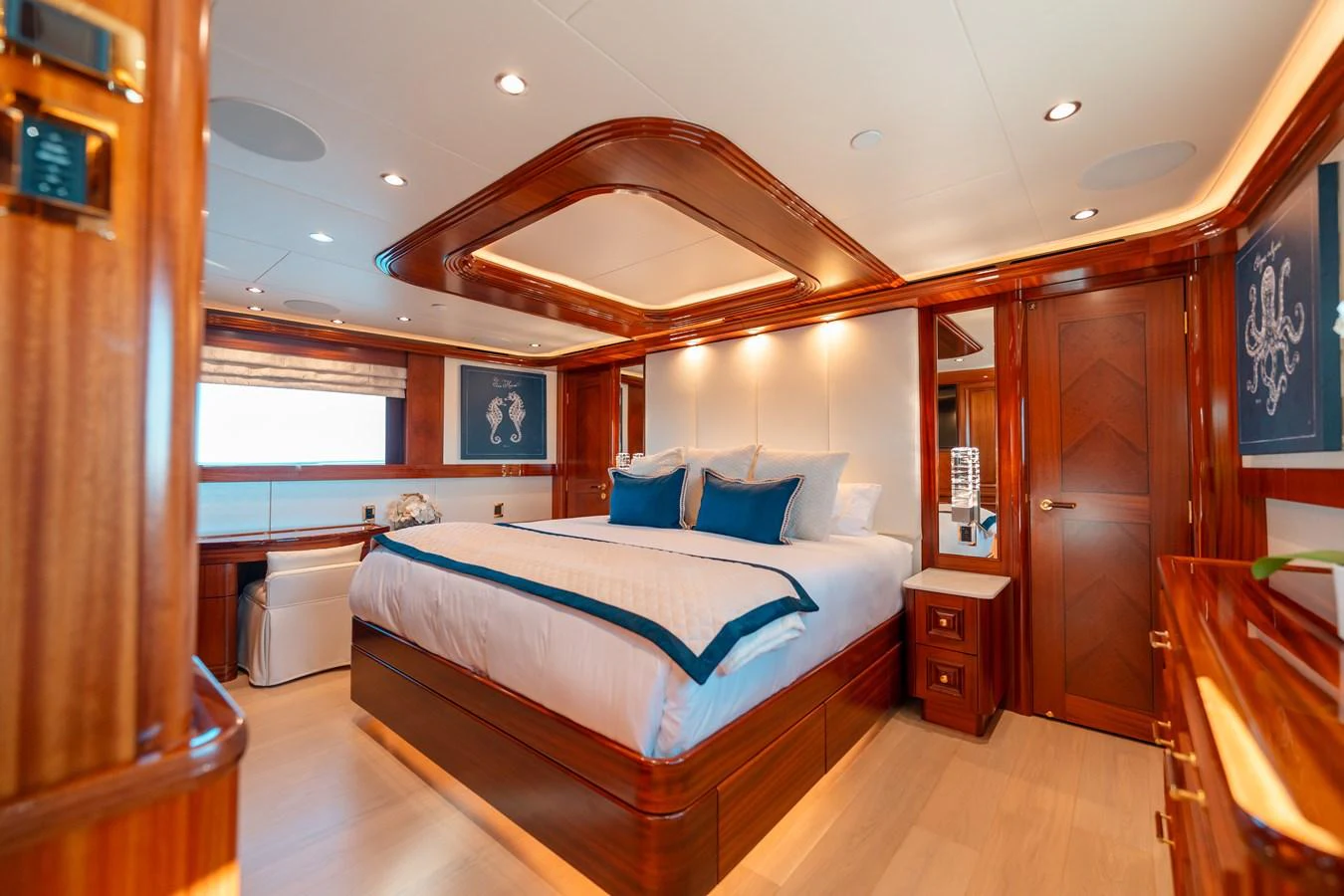 a bedroom with a bed aboard BLUE TIME Yacht for Sale