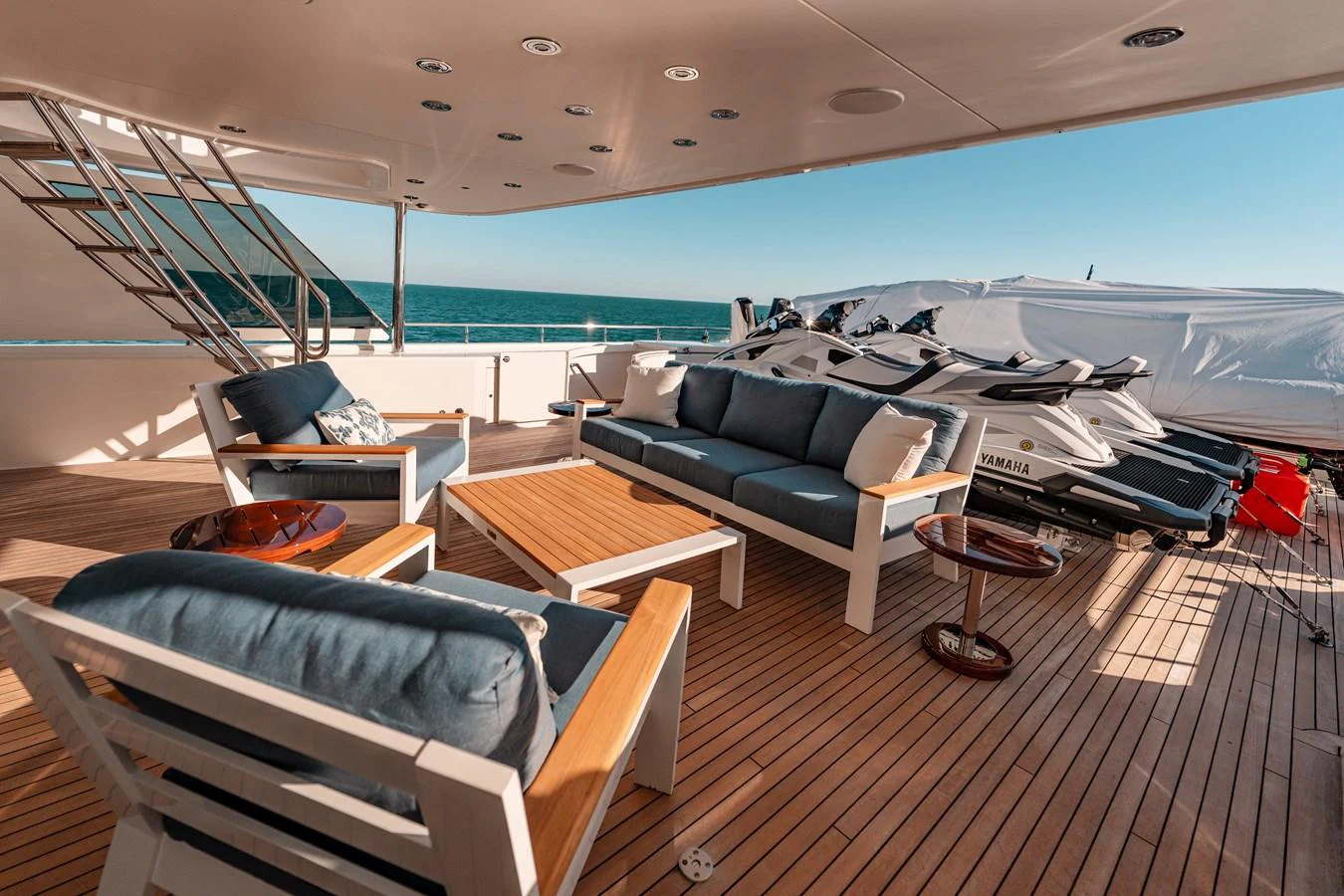 a living room with a pool aboard BLUE TIME Yacht for Sale