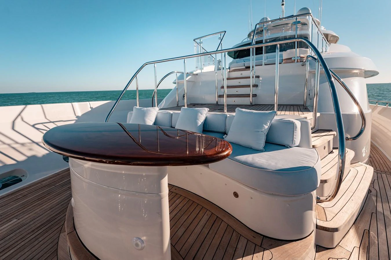 a boat on a deck aboard BLUE TIME Yacht for Sale