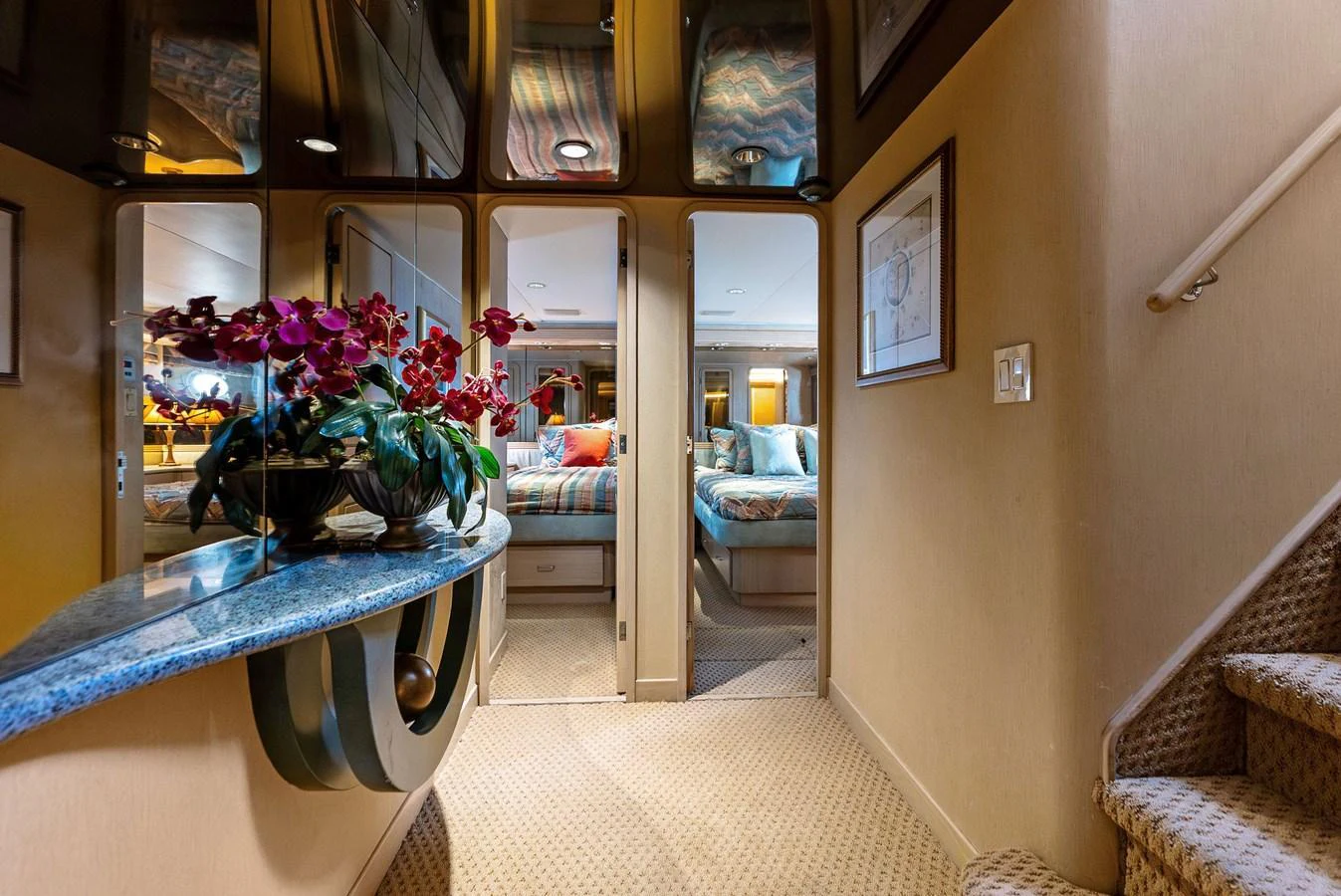 The yacht's stateroom features a cozy and inviting atmosphere with elegant decor and comfortable furnishings. aboard BRAVO ZULU Yacht for Sale