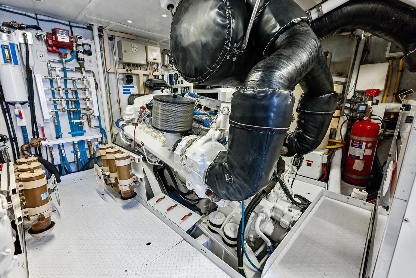 The engine room showcases the yacht's powerful and meticulously maintained machinery. aboard BRAVO ZULU Yacht for Sale