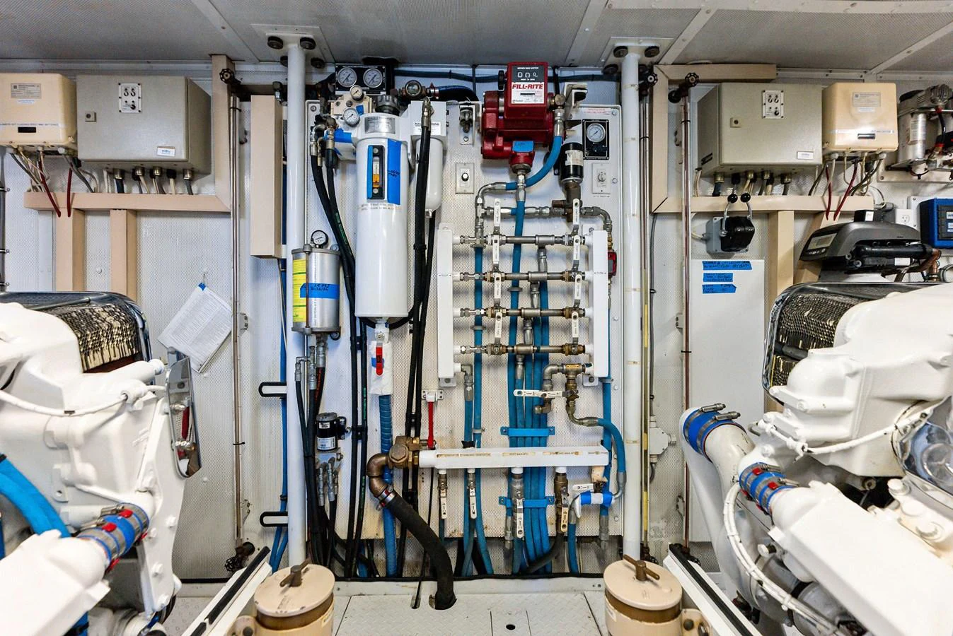 The image showcases the technical and mechanical components within the yacht's engine room. aboard BRAVO ZULU Yacht for Sale