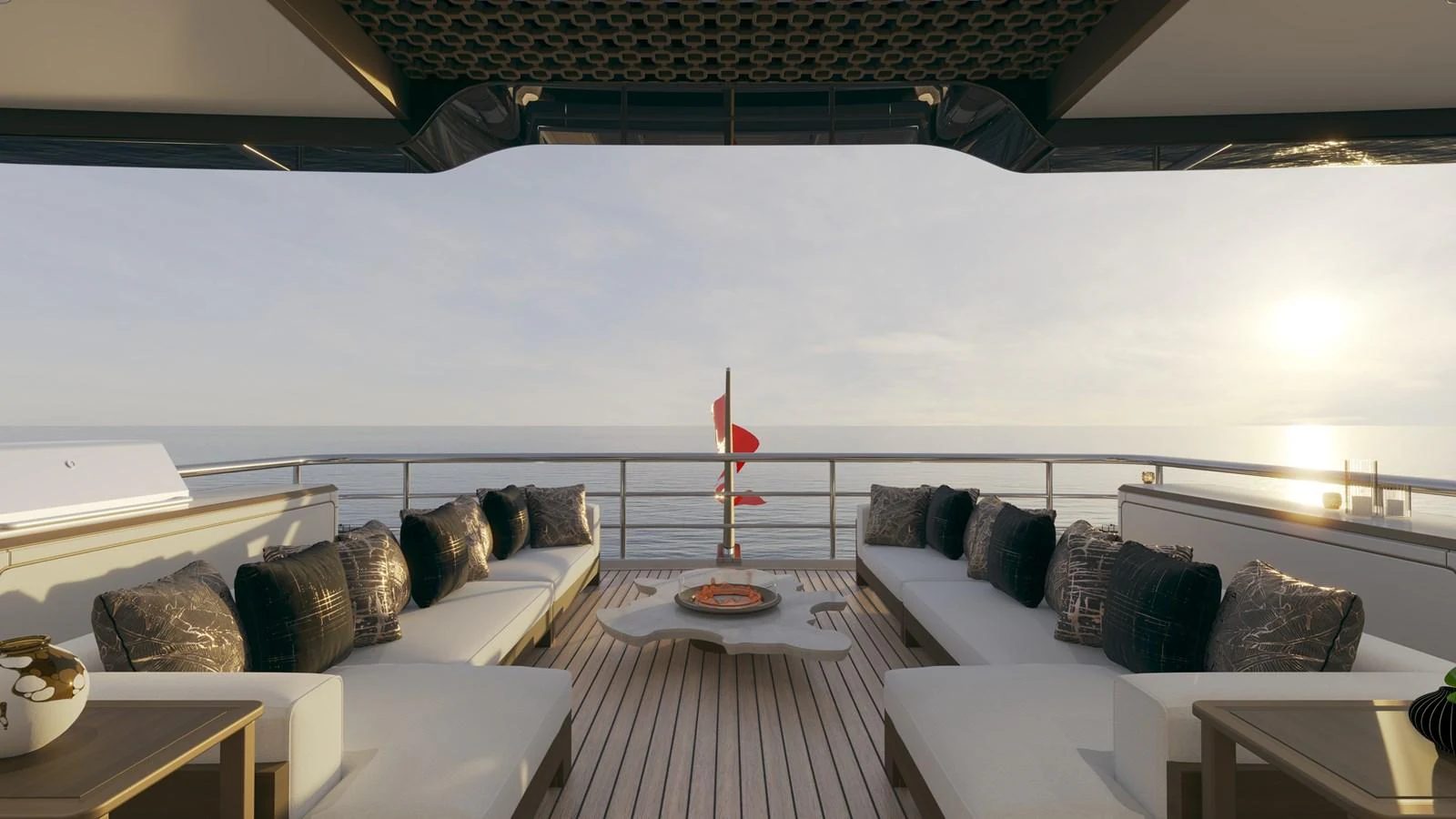 a room with couches and pillows aboard BERING 165 EXPLORER YACHT Yacht for Sale