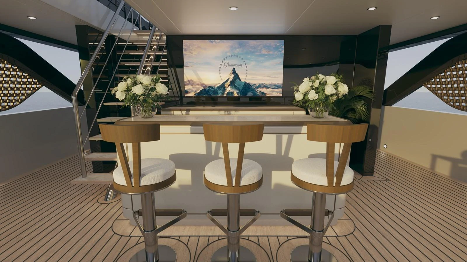 a room with a table and chairs aboard BERING 165 EXPLORER YACHT Yacht for Sale
