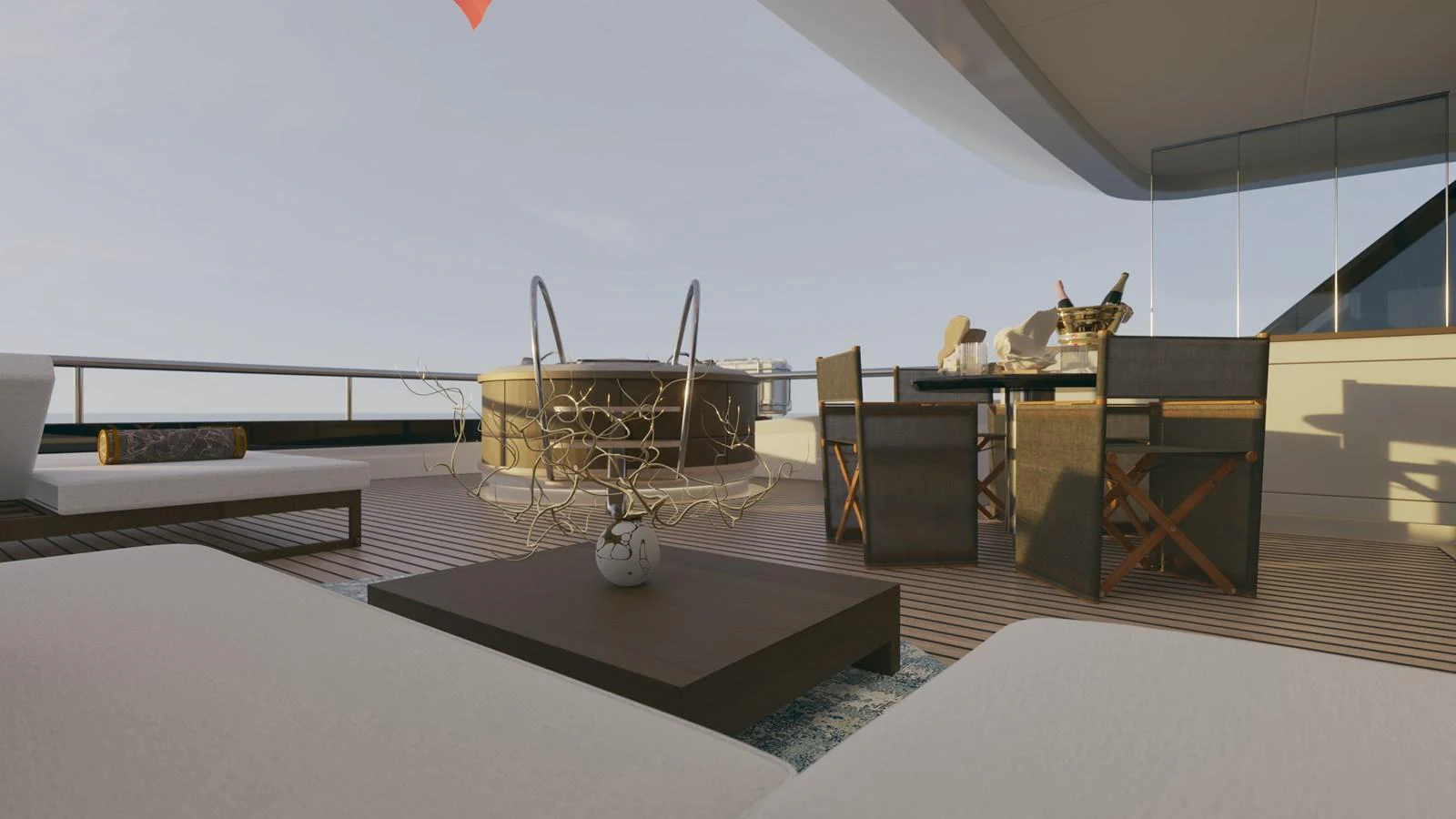 a room with a large sculpture aboard BERING 165 EXPLORER YACHT Yacht for Sale