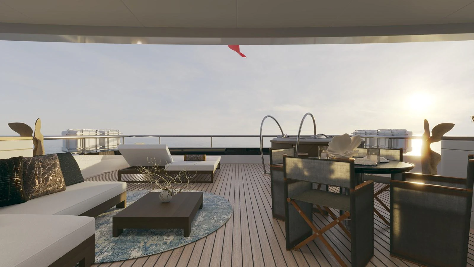 a room with a couch and a table and chairs aboard BERING 165 EXPLORER YACHT Yacht for Sale