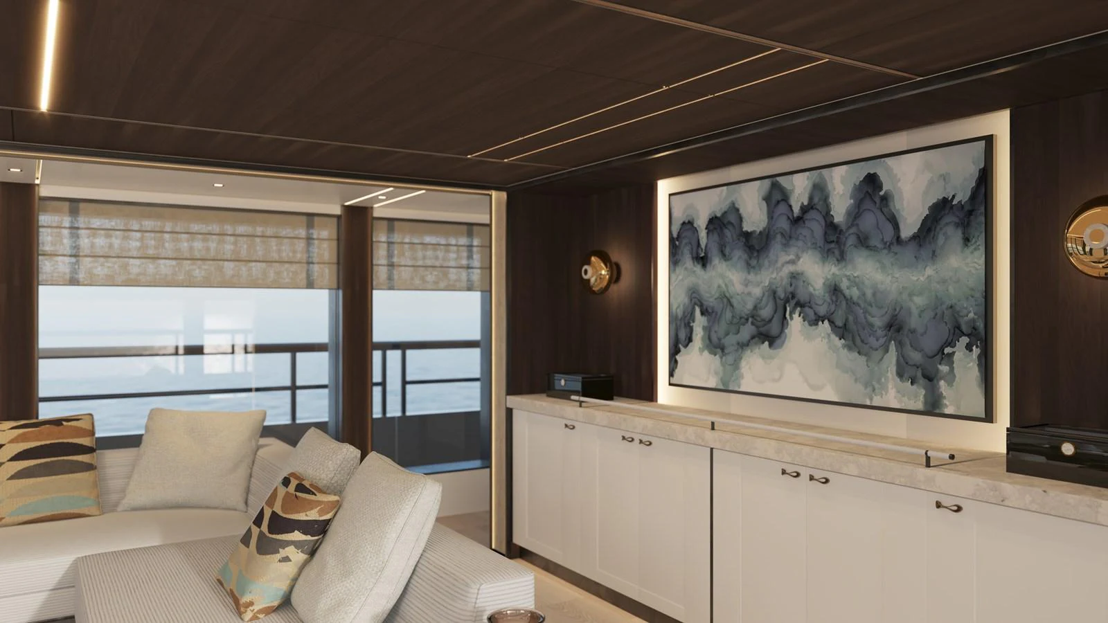 a room with a large painting aboard BERING 165 EXPLORER YACHT Yacht for Sale