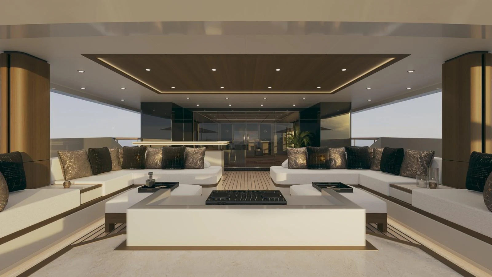 a large room with couches and a table aboard BERING 165 EXPLORER YACHT Yacht for Sale