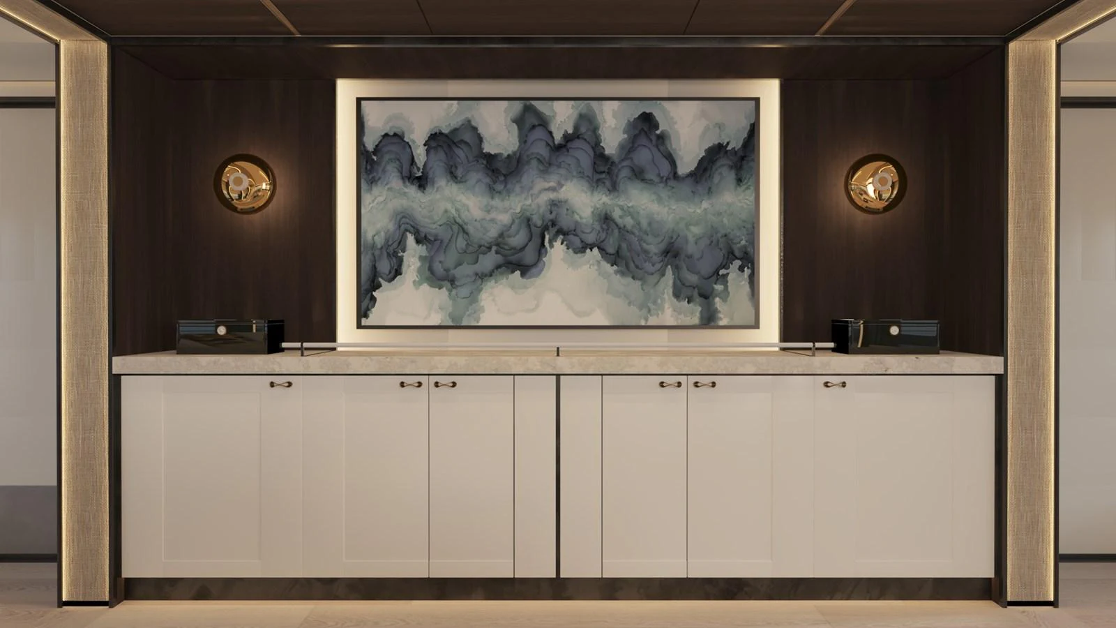 a large painting on a wall aboard BERING 165 EXPLORER YACHT Yacht for Sale