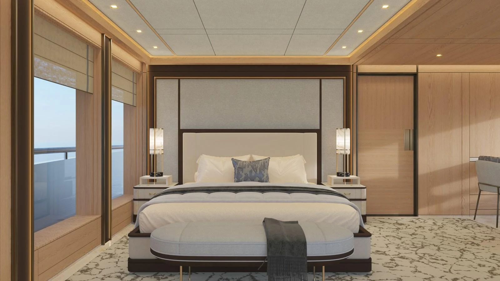 a bed in a room aboard BERING 165 EXPLORER YACHT Yacht for Sale