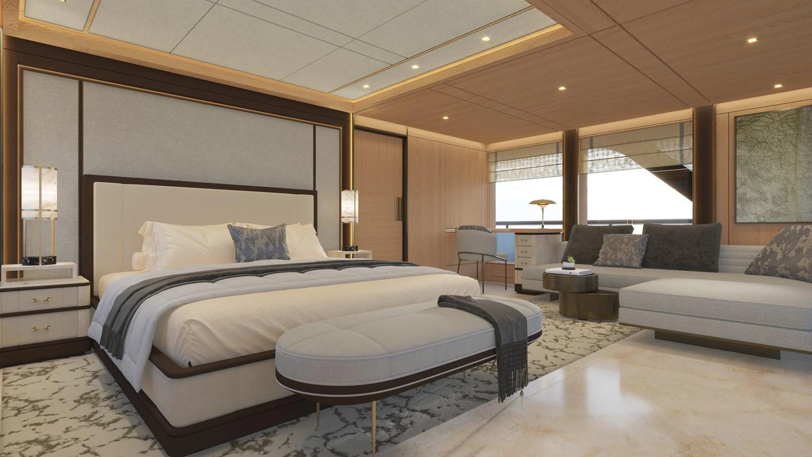 a large bedroom with a large bed aboard BERING 165 EXPLORER YACHT Yacht for Sale