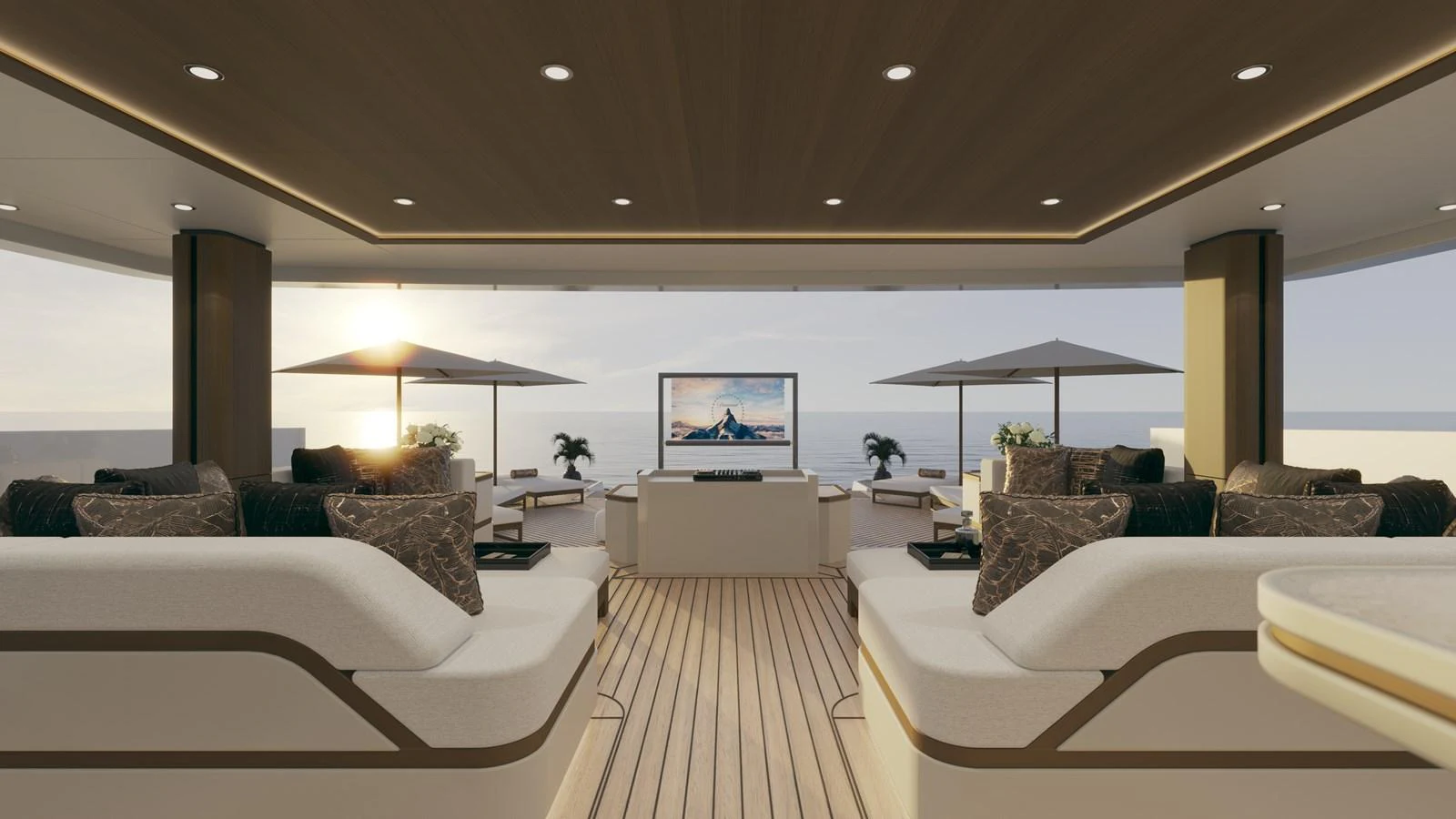 a room with a couch and a television aboard BERING 165 EXPLORER YACHT Yacht for Sale