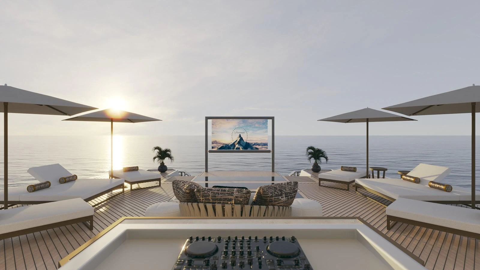 a large room with a table and chairs and a tv aboard BERING 165 EXPLORER YACHT Yacht for Sale