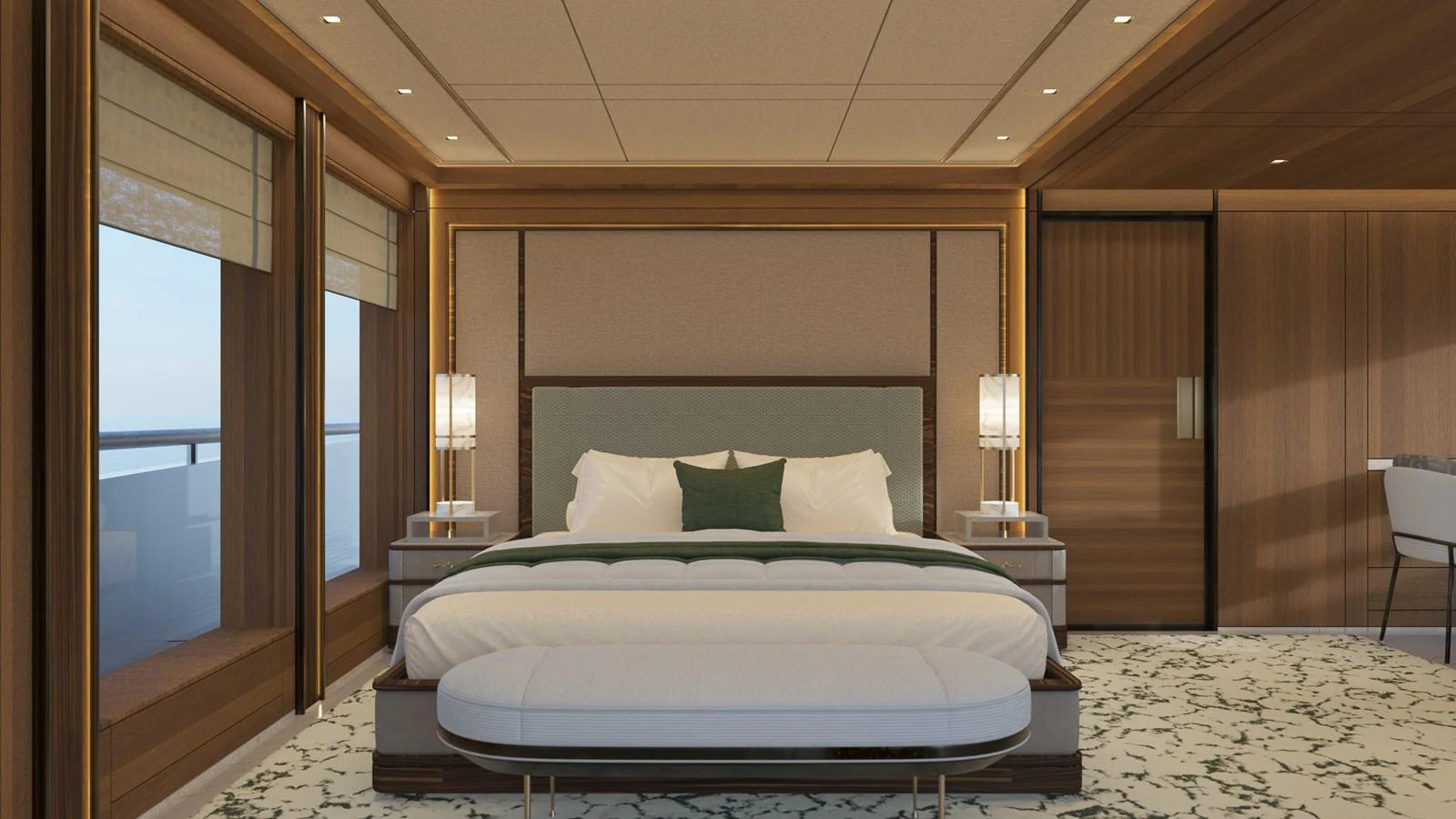 a bed in a room aboard BERING 165 EXPLORER YACHT Yacht for Sale