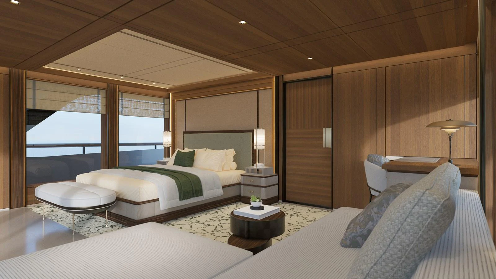 a large bedroom with a large bed aboard BERING 165 EXPLORER YACHT Yacht for Sale